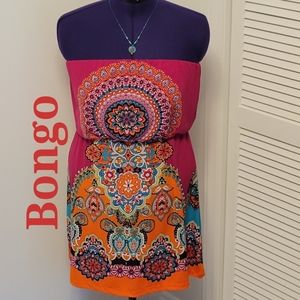 ❣️HP❣️ Bongo hot pink & orange design boho strapless mini dress sz: M